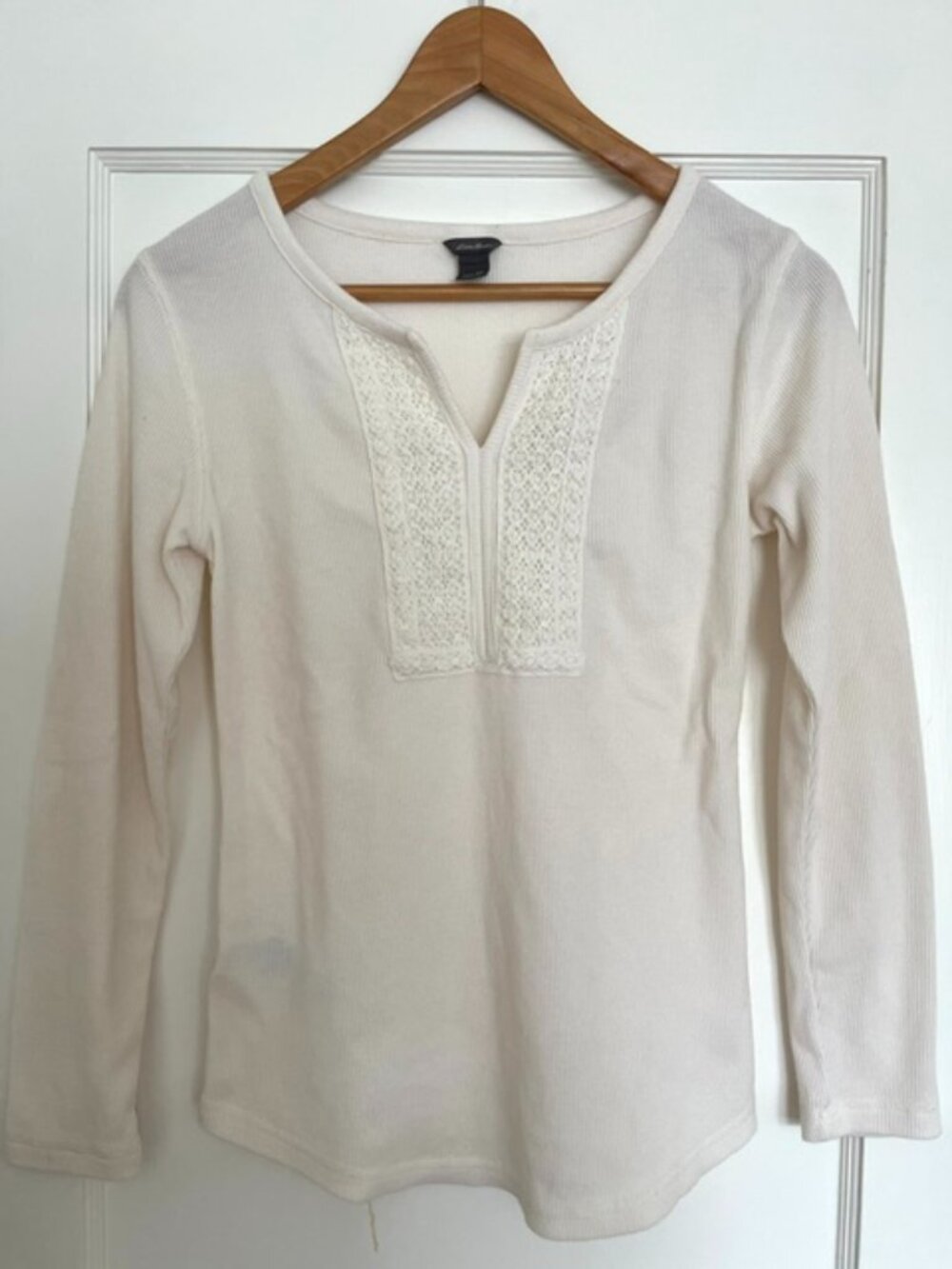 Vintage Eddie Bauer Cream Crochet Lace Long Sleeve Top | Size XS